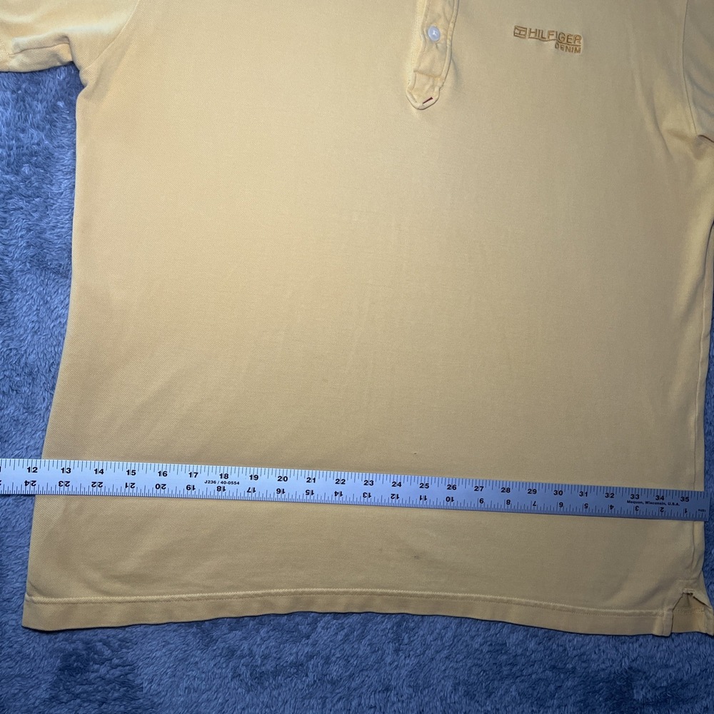 VTG Tommy Hilfiger Jeans Embroidered Denim Polo Yellow Shirt SZ L Short Sleeve - Picture 3 of 16